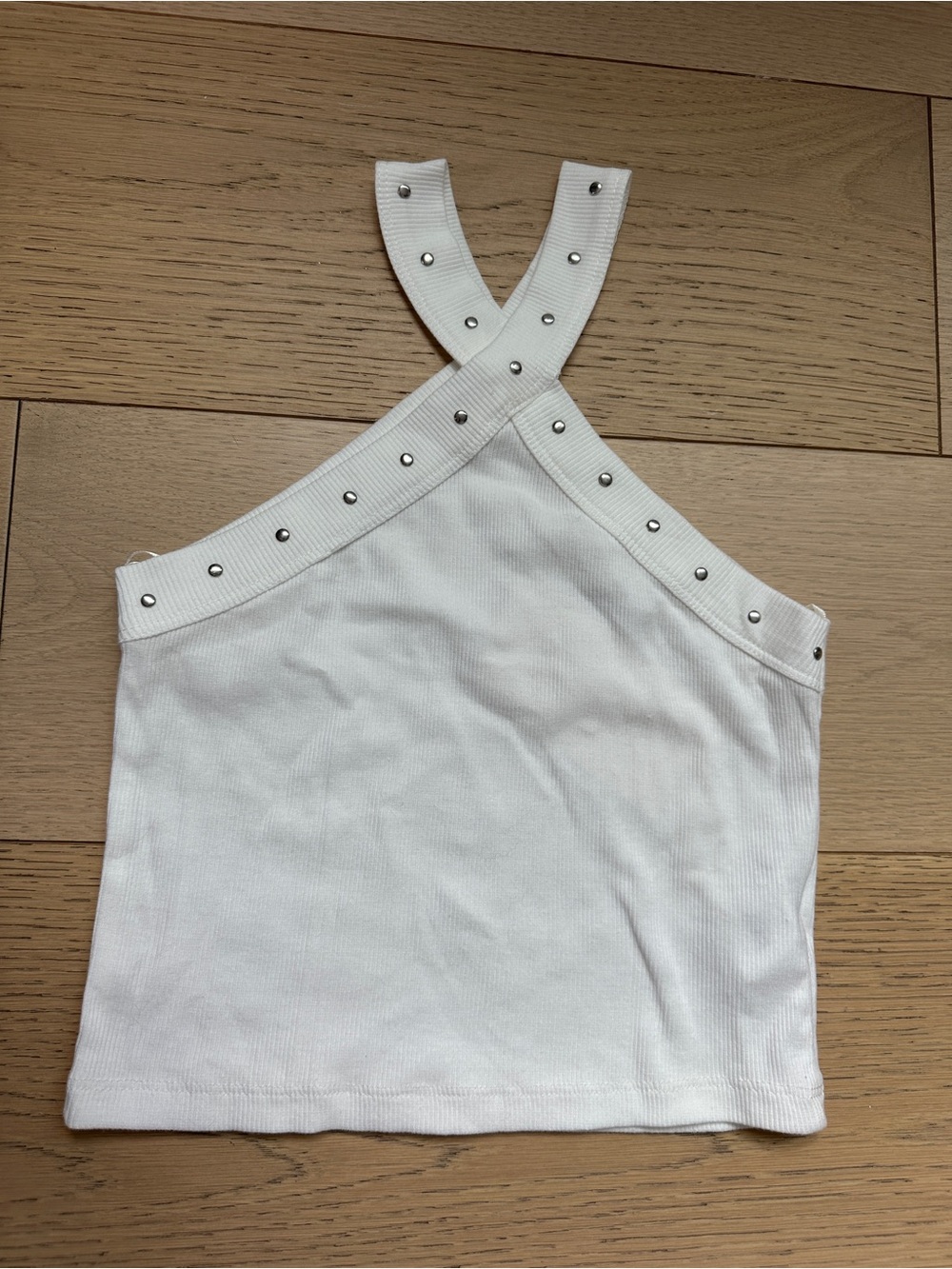 Zara White Ribbed Crossback Tank with Silver Studs - Kids Size 11/12